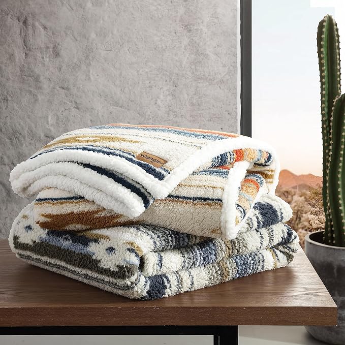 Wrangler - Throw Blanket with Sherpa Reverse, Super Soft Plush Bedding, Oeko-Tex Certified, Dorm Room Essentials, 50x60, Coyote Sands Brown