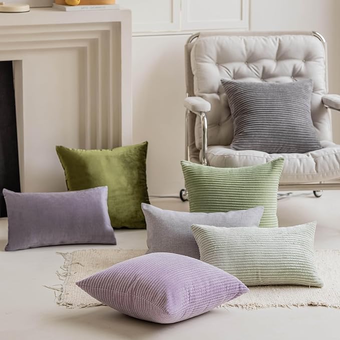 Home Brilliant Sage Green Lumbar Pillow Cover Corduroy Plush Velvet Oblong Decorative Rectangle Pillowcases for Bed Couch Sofa Summer Decor, Set of 2, 12 x 20 inches(30x50cm), Mint