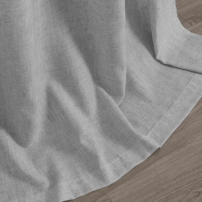 Light Grey Linen Curtains 90 Inch Length for Living Room Bedroom 2 Panels Set Rod Pocket Light Filtering Semi Sheer Window Curtains 52 Inch Width Boho Farmhouse Linen Drapes, W52xL90