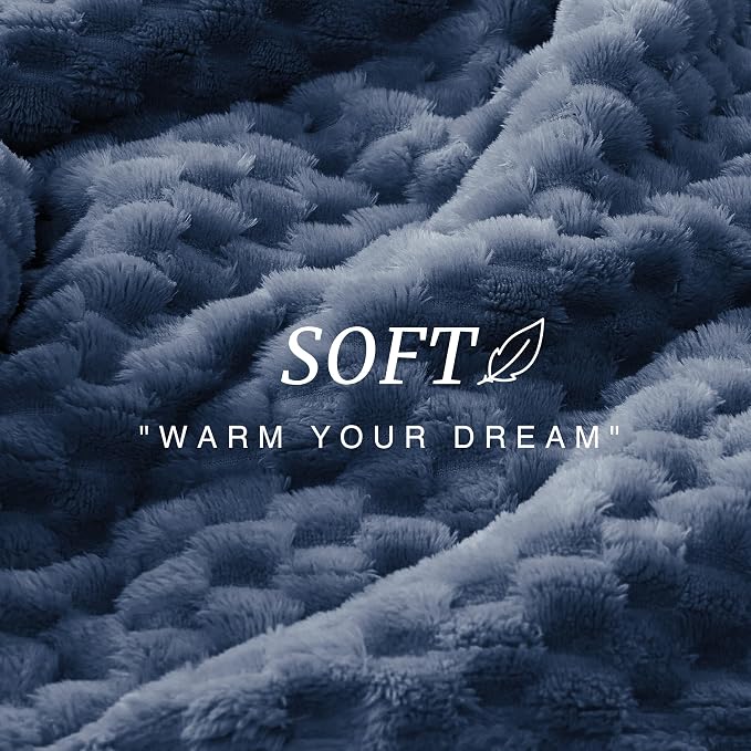 EXQ Home Gentle Soft Fleece Throw Blanket – Cozy Lightweight 3D Imitation Turtle Shell Jacquard Blanket for Couch Bed – All-Season Warm Fuzzy Flannel Blanket for Women Mom Her Gifts(50"x60",Navy Blue)