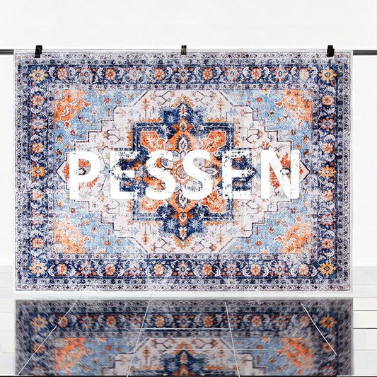 5x7 Washable Rug for Living Room, Non Slip Carpet for Bedroom | Soft faux wool, machine washable & stain resistant. Non-slip rubber backing, low pile. For living room, bedroom, office.Blue.