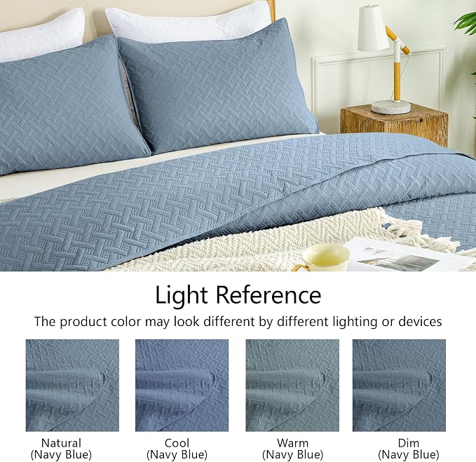 FLYMME Quilts King Size,Lightweight Dusty Blue Bedspreads,Basket Weave Pattern,Ultra Soft Microfiber Bed Coverlet 3 Pieces for All-Seasons (1 Quilt,2 Pillow Shams)