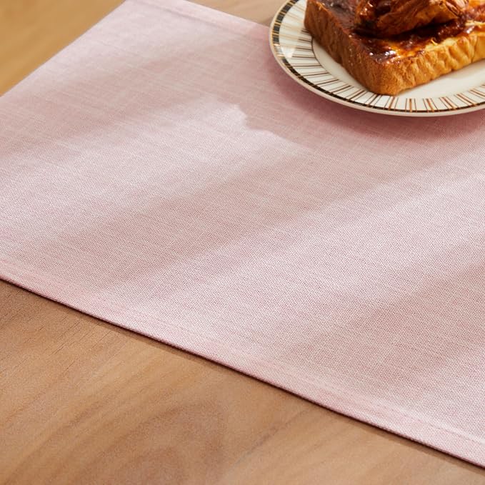 ZeeMart Rustic Cotton Linen Table Runner, 13x36 Inches Pink | Farmhouse Style Linen Table Runners 36 Inches Long, Washable Kitchen Dining Table Decoration for Home Party Decor