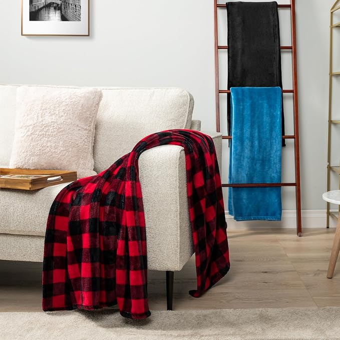 PAVILIA Black Fleece Bed Blanket King Size, Super Soft Fuzzy Flannel Throw for Couch Sofa, Luxury Plush Microfiber Large Throw Blanket King Bed, Home Cozy Velvet Gift Blanket, 90x108