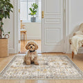 Madane Washable Area Rug 2x3 Small Entryway Rugs Non-Slip, Brown/Gold | Vintage Stain-Resistant Door Mat Indoor Entrance, Low Pile Floor Carpet for Inside Front Bedroom Kitchen Entry Laundry, Stair