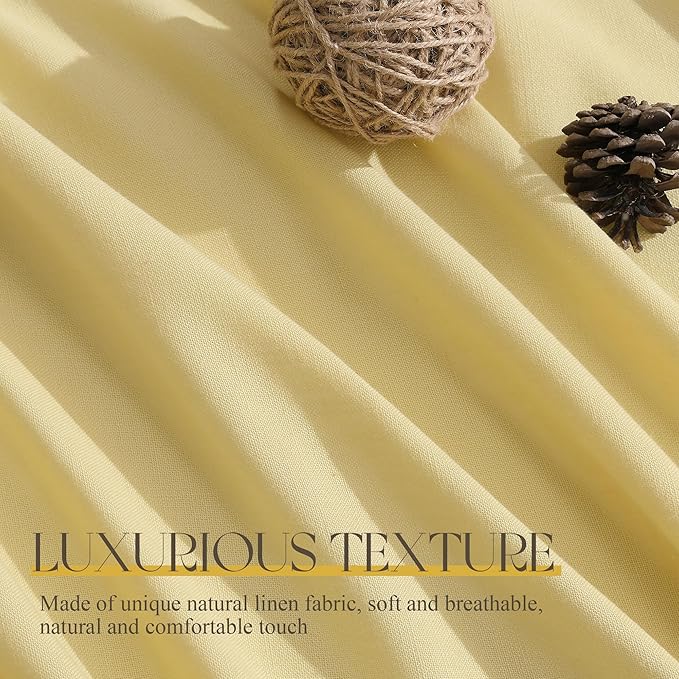 Jowels Yellow Linen Curtains 84 Inch Long 2 Panels for Living Room | Light Filtering Semi Sheer Curtain, Back Tab Pocket Pleated Look, Boho Farmhouse Textured Privacy Drapes for Bedroom Window