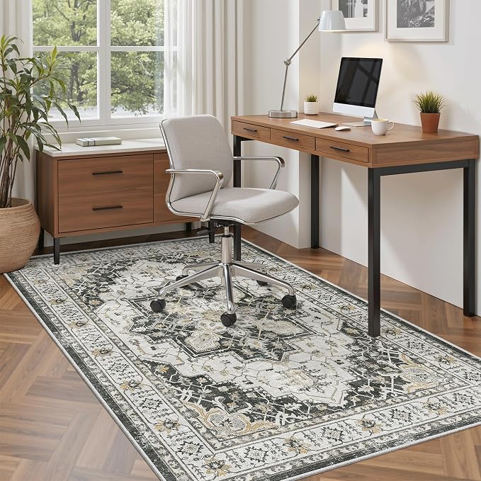 Madane Area Rug 3x5, Washable Vintage Entry Rugs for Bedroom, Black | Vintage Entryway Bedroom Non Slip Door Mat Indoor Entrance, Kitchen Runner Living Room Laundry Playroom Soft Floor Carpets