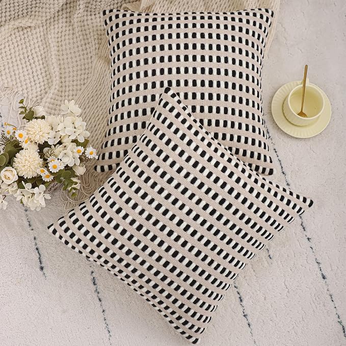 Black and White Throw Pillow Covers 18x18 Set of 2 Boho Decor