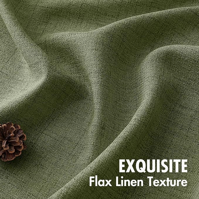 MIULEE Faux Linen Curtains 63 Inch Length 2 Panels Natural Olive Green Semi Sheer Curtain with Back Tab Rod Pocket, Light Filtering Window Privacy Burlap Drapes for Living Room Bedroom 42W x 63L
