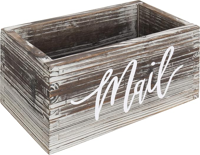 MyGift Torched Wood Mail Holder Organizer, Desktop Letter Storage Box