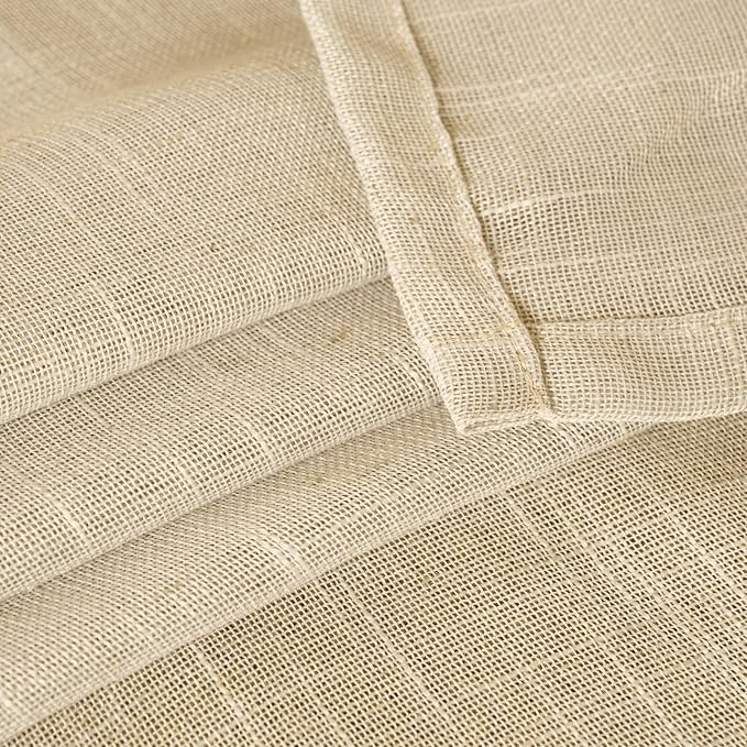 Tan Linen Semi Sheer Curtains for Farmhouse Living Room 52x84 Inch Length | Natural Light Filtering Window Drapes Textured with Rod Pocket Back Tab for Dining Bedroom Window, 2 Panels