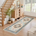 Madane Washable Runner Rug 2x6 Runners for Hallways Non Slip, Orange/Blue | Vintage Stain-Resistant 6 Feet Kitchen Rug, Soft Low-Pile Ultra-Thin Floor Carpet Mat for Bathroom Laundry Room Bedroom 2x6ft
