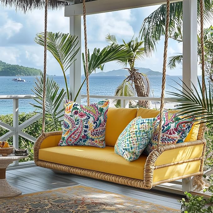 Outdoor Throw Pillow Covers 18”x18”, Decorative Pillow Covers for Patio Furniture, Modern Cushion Cases for Garden Couch Home Sofa Bed Office Chair, Pack of 2, Vigour Paisley