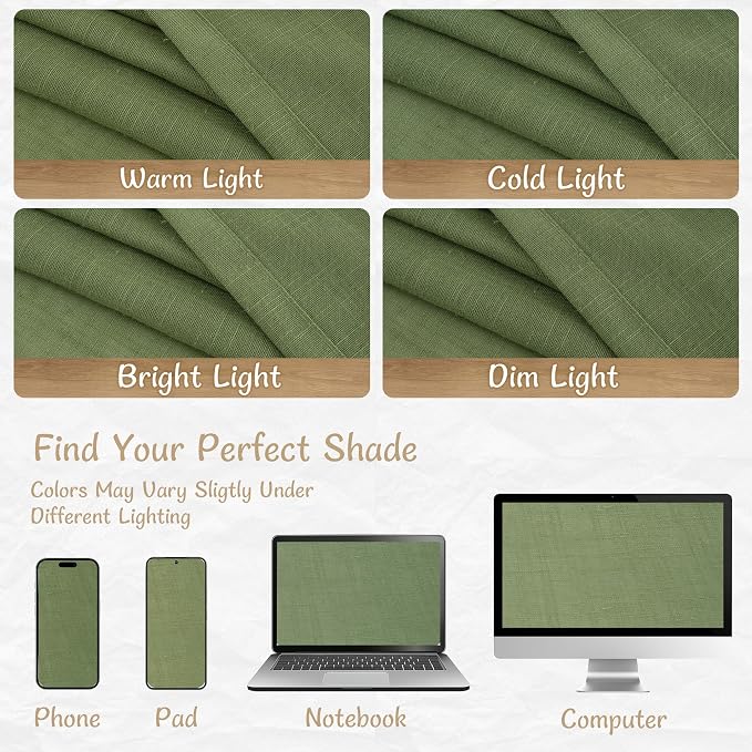 Light Filtering Semi Sheer Linen Curtains 72 Inch Length, Sage Green | Living Room, Curtains for Bedroom, Farmhouse, Spring Decor, Window Drapes, Back Tab Rod Pocket, 2 Panels, 34 x 72 Inch