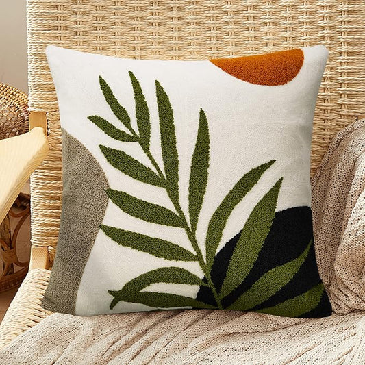 Merrycolor Decorative Throw Pillow Covers 16x16 Boho Pillow Covers Tufted Mid Century Modern Throw Pillows Abstract Leaf Pillow Cover Aesthetic Boho Pillows for Couch Bed Sofa Living Room 1PC
