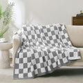 Checkered Throw Blanket for Couch, Soft Cozy Warm Knitted Blankets | Lightweight Fuzzy Travel Warm Decor for Women, Mom, Girls, Sofa, Chair, 50x70in, Light Grey