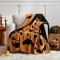 WDCOZY Halloween Throw Blanket Reversible Super Soft Knitted Blankets for Couch Bed Sofa Microfiber Warm Cozy Comfy Lightweight Fall Comfort Fluffy Fuzzy Knit Blanket Cute 60x80 Inches Pumpkin