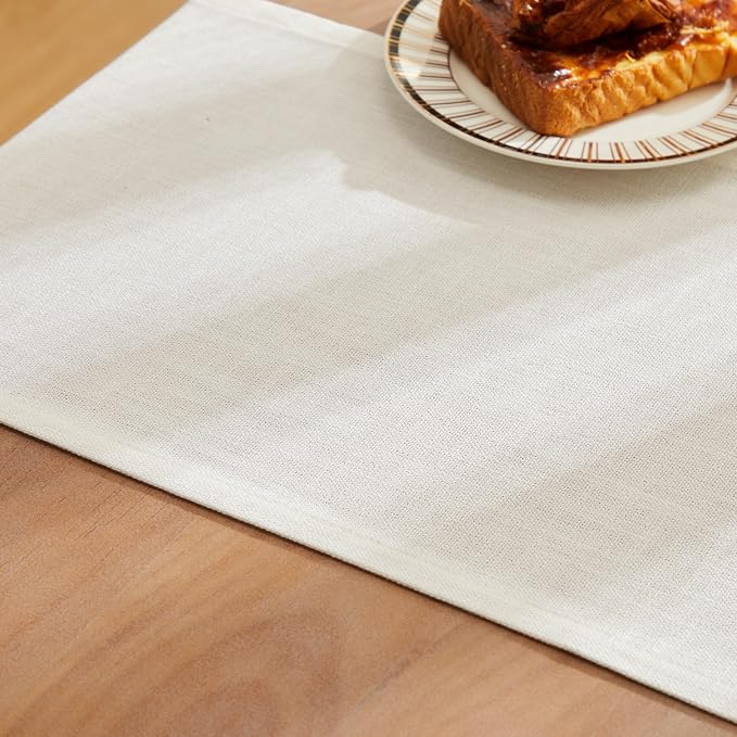 ZeeMart Rustic Cotton Linen Table Runner, 13x90 Inches Off White | Farmhouse Style Linen Table Runners 90 Inches Long, Washable Kitchen Dining Table Decoration for Home Party Decor