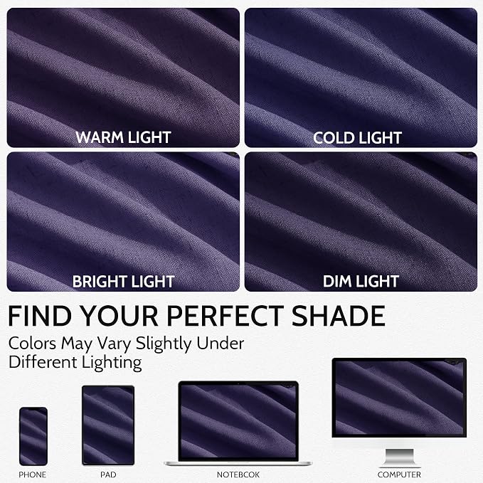 Purple Linen Blend Light Filtering Back Tab Curtains 96 Inches Long, Semi Sheer Privacy Drapes for Living Room & Bedroom, 52x96 inch, 2 Panels