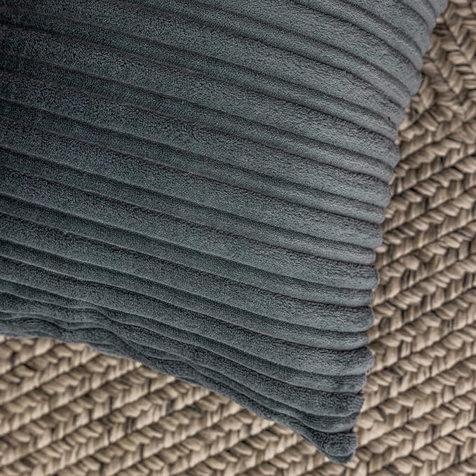 Kevin Textile Striped Corduroy 18”x18” Pillow Covers 2 Pack, Dark Grey