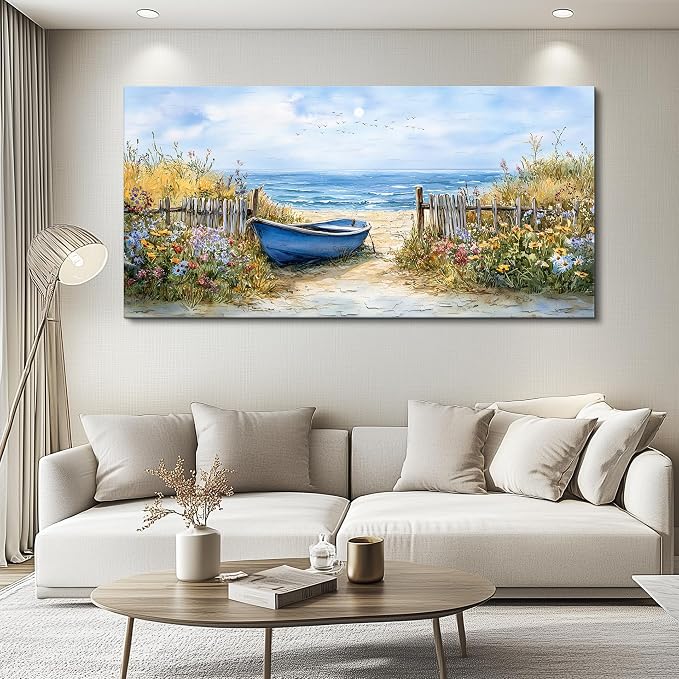 QIYILEXWART Canvas Wall Art For Living Room Large Wall Decor For Office Bedroom Decorations Sea Side Boat Landscape Pictures Farmhouse Painting Artwork Room Wall Mural Aesthetic Home Decor 30x60 In