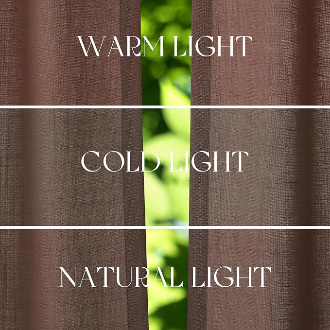 Jowels Coffee Linen Curtains 84 Inch Long 2 Panels for Living Room | Brown Light Filtering Semi Sheer Curtain,Back Tab Pocket Pleated Look,Farmhouse Textured Privacy Drapes for Bedroom Window
