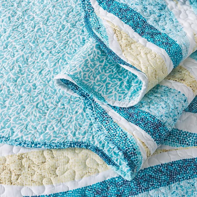 NEWLAKE Quilt Bedspread Sets - West Coastal Pattern Reversible Coverlet Set, King Size