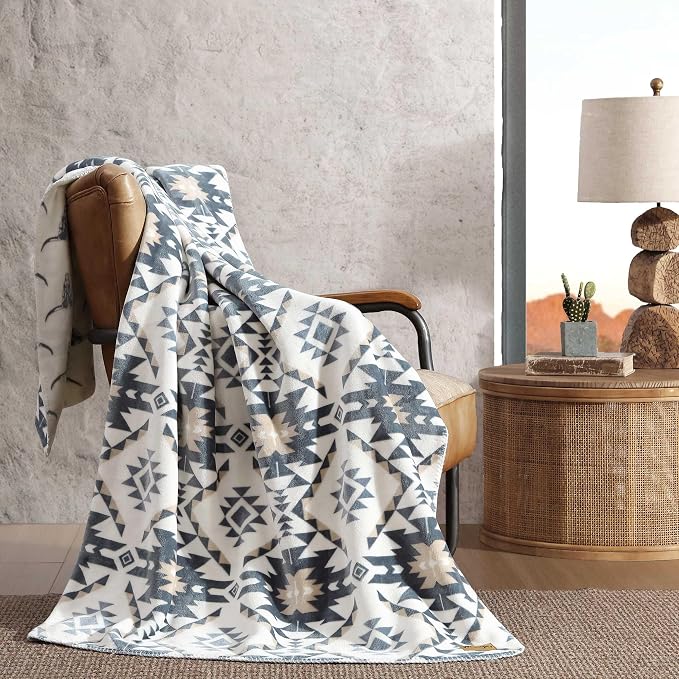 Wrangler - Blanket, Soft & Reversible Flannel Bedding, Yellowstone Inspired Throw Blanket for Couch or Bed (Dakota Grey, 60" x 70")