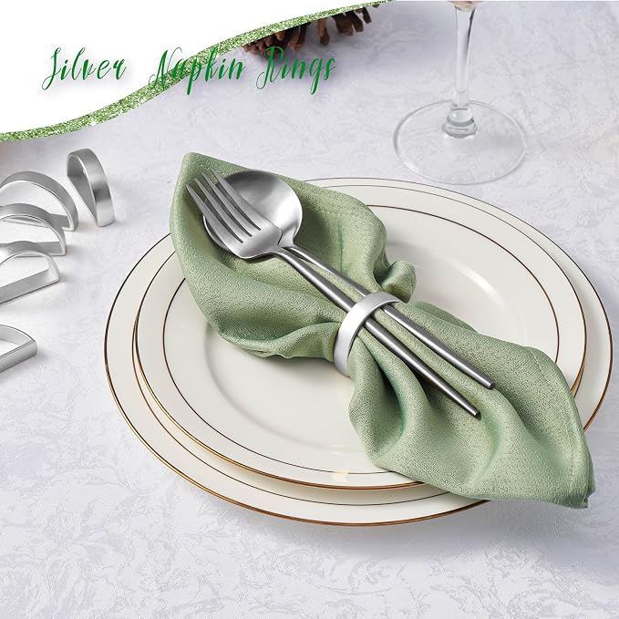 APTWOW Silver Napkin Rings Set of 12, Thanksgiving Christmas Table Decor | Semicircle, Metal, Silver Napkin Holder Buckles, Fall Napkin Rings for Dinner Table Decor, Wedding, Banquet, Valentines Day