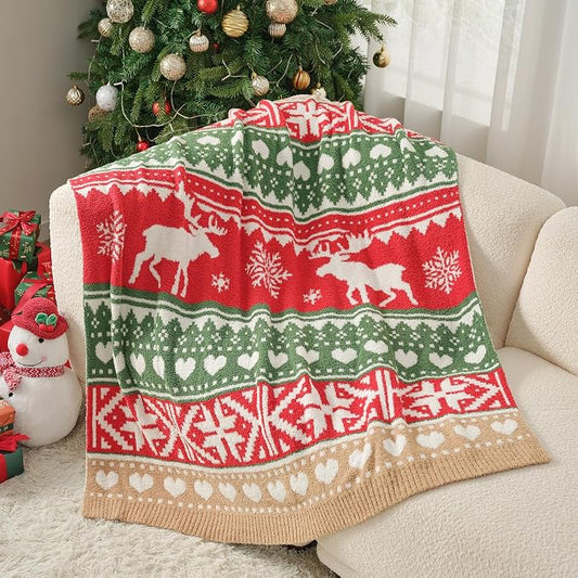 Snuggle Sac Christmas Throw Blanket Fairy Isle Reindeer 50x60 inches, Ultra Soft Cozy Gift Throw Blanket for Couch, Sofa and Bed for Xmas