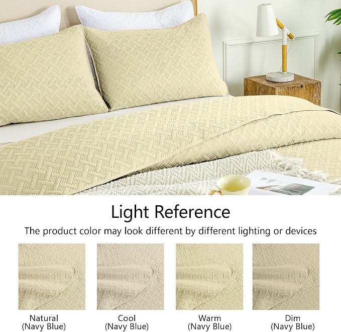 FLYMME Twin Quilt Set,Lightweight Butter Yellow Bedspreads,Basket Weave Pattern,Ultra Soft Microfiber Bedspread Bed Coverlet 2 Pieces for All-Seasons (1 Quilt,1 Shams)
