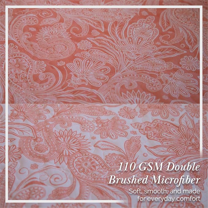 Southshore Fine Living, Inc. Paisley Quilt Set King/California Size, Light Weight Bedspread, 3-Piece Set Bohemian Bedding with Two Matching Quilted Pillow Shams, Cal/King Quilt, Reversible Coral
