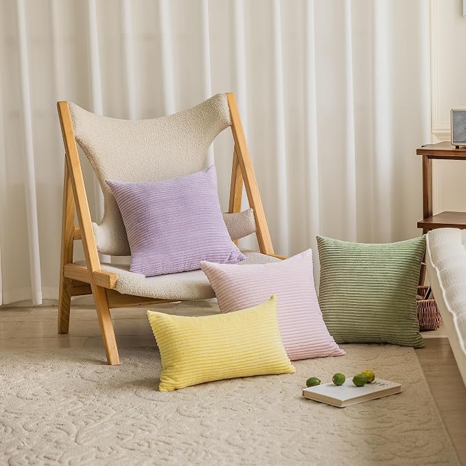 Home Brilliant Light Purple Pillow Covers Supersoft Velvet Corduroy Striped Throw Pillow Covers Couch 2 Pieces Accent Pillow Cases for Bedroom, 55cm, 22 x 22 Inch, Lavender