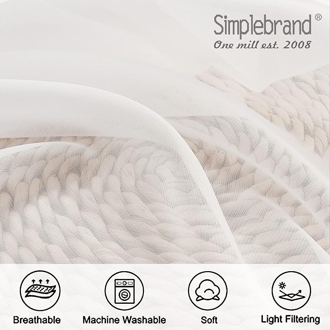 Simplebrand Ivory Sheer Curtains 120 Inches Long, Extra Long Rod Pocket Solid Color Window Sheer Curtain Panels, Elegant Curtains & Drapes for Living Room, Bedroom 2 Panels (Ivory, 42" W x 120" L)