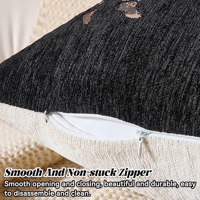 AmHoo Set of 2 Throw Pillow Covers Zebra Chenille Patchwork Decorative Pillows Cover Pillowcase for Sofa Couch Bed 18 x 18-Inch Black