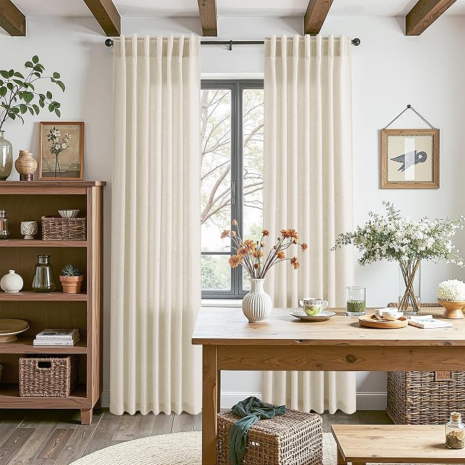Birch Beige Linen Curtains for Living Room 98 Inches Long Light Filtering Semi Sheer Curtain Back Tab Modern Farmhouse Decor Elegant Luxury Coastal Drapes for Bedroom Dinner Room 52x98, 2 Panels
