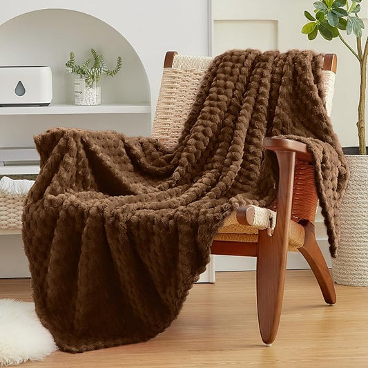 EXQ Home Gentle Soft Fleece Throw Blanket – Cozy Lightweight 3D Imitation Turtle Shell Jacquard Blanket for Couch Bed – All-Season Warm Fuzzy Flannel Blanket for Women Mom Her Gifts(90"x90",Coffee)