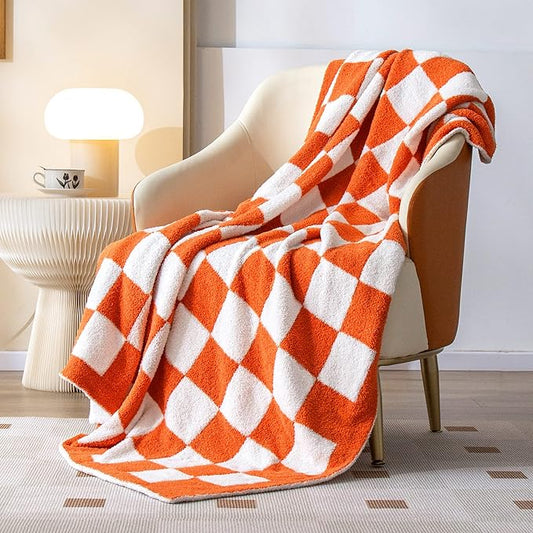 SeaRoomy CheckeredThrow Blanket, Soft Fluffy Microfiber Knit Throw Blanket for Couch Bed, Warm Cozy Reversible Checkerboard Knitted Blanket Room Decor(Burnt Orange, 51"×63") | Warm,Cozy,Fluffy,Lightweight,Gift for Women Couch Sofa Bed Room Decor
