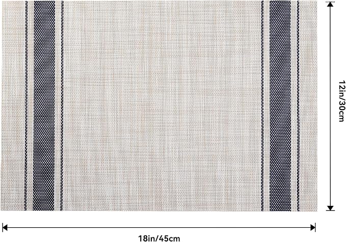 Leetaltree Khaki-Blue Placemats, Heat Resistant Non-Slip Place mats for Dining Table, Washable Durable PVC Vinyl Woven Table Mats (Set of 6)
