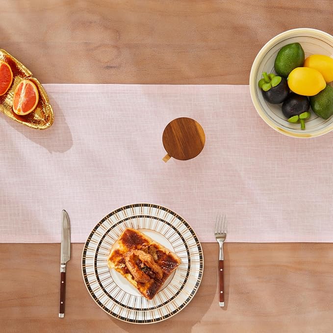 ZeeMart Rustic Cotton Linen Table Runner, 13x36 Inches Pink | Farmhouse Style Linen Table Runners 36 Inches Long, Washable Kitchen Dining Table Decoration for Home Party Decor