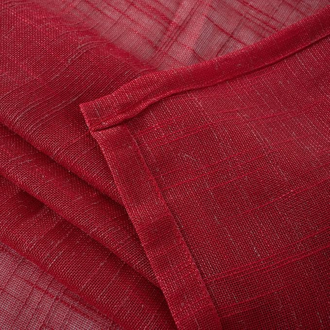 YoungsTex Red Linen Semi Sheer Curtains 84 Inch Length - Light Filtering Drapes with Back Tab Rod Pocket Lightweight for Dining Living Room Window, 2 Panels, 52 X 84 Inch
