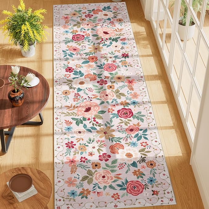 DUKINO 2x7 Runner Rug for Hallway, Washable Runner Rug Non Slip, Beige | Low Pile, Soft Indoor Carpet Runner for Kitchen, Bedroom, Bathroom, Entryway, Laundry, Pet Friendly, Home Decor, Lightweight