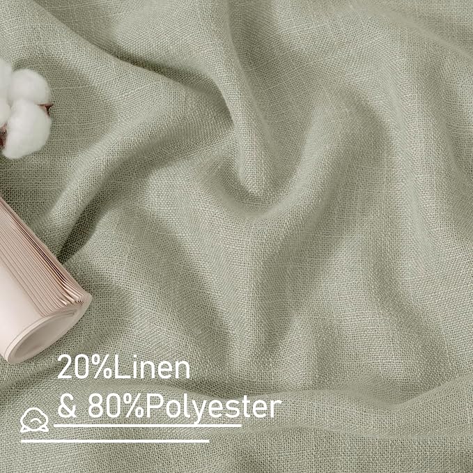 Sage Grey Semi Sheer Linen Curtains 45 Inches Long 2 Panels | Light Filtering Panels, Neutral Drapes for Kitchen, Window Treatment, Bedroom, Rod Pocket Back Tab, 52 x 45 Inch