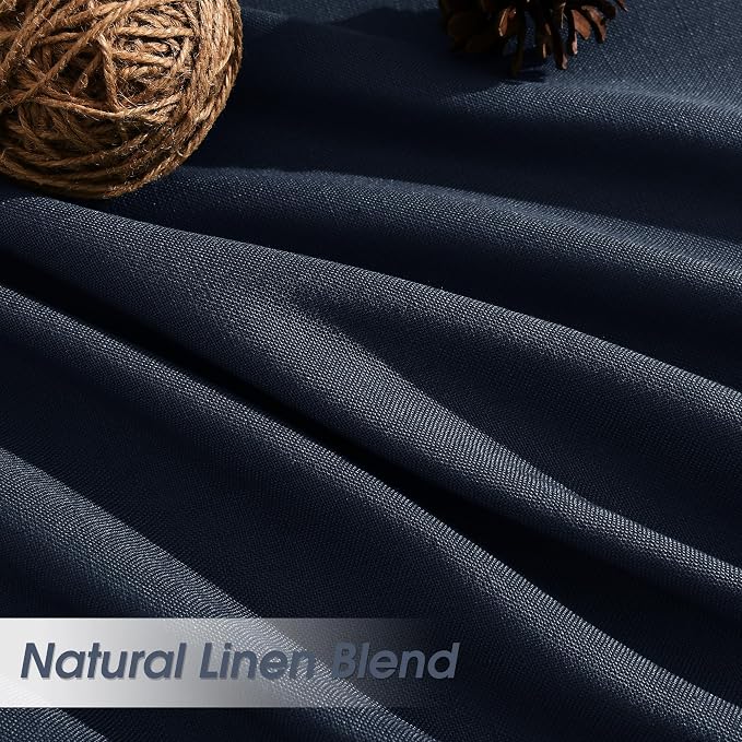 Linen Curtains 63 Inches Long for Living Room Semi Sheer Light Filtering Curtain Back Tab Rod Pocket Neutral Boho Modern Farmhouse Decor Window Drapes for Bedroom 52x63 2 Panels Navy Blue