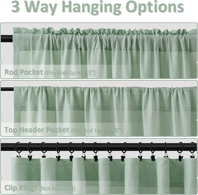 Aqua Green Linen Curtains 84 Inches Long 2 Panel Set Rod Pocket Semi Sheer Dining Room Cozy Bedroom Decor Cotton Look Country Rustic Farmhouse Boho Curtains 52x84
