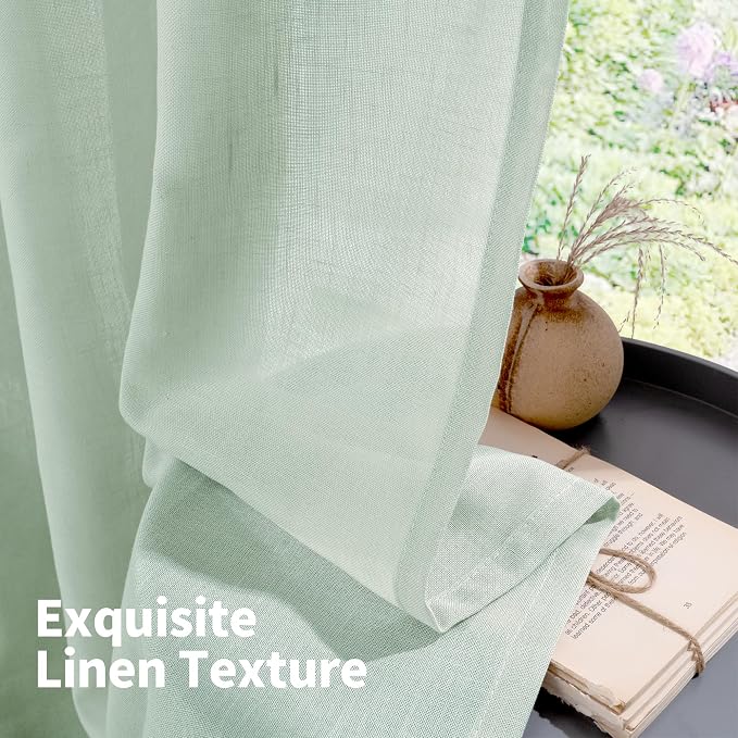 YoungsTex Light Sage Linen Curtains 63 Inches Length for Living Room - Light Filtering Burlap Textured Drapes with Grommet Lightweight for Bedroom Home Office Farmhouse Rustic, 2 Panels, 52 X 63 Inch