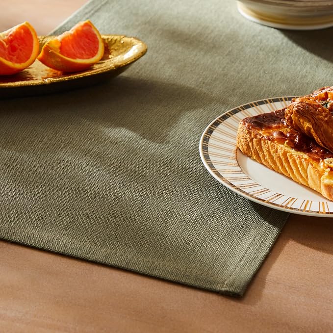 ZeeMart Rustic Cotton Linen Table Runner, 13x108 Inches Olive | Farmhouse Style Linen Table Runners 108 Inches Long, Washable Kitchen Dining Table Decoration for Home Party Decor