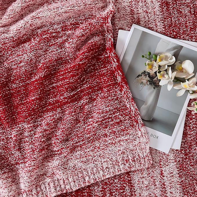 Soft Striped Throw Blanket for Couch, Cozy Warm Knitted Blankets | Lightweight Fuzzy Travel Warm Decor for Women, Mom, Girls, Sofa, Chair, 50x60in, Red Gradient