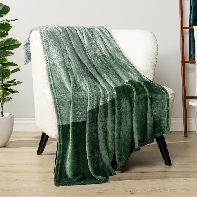 PAVILIA Green Ombre Fleece Throw Blanket for Couch Sofa Bed, 50x60