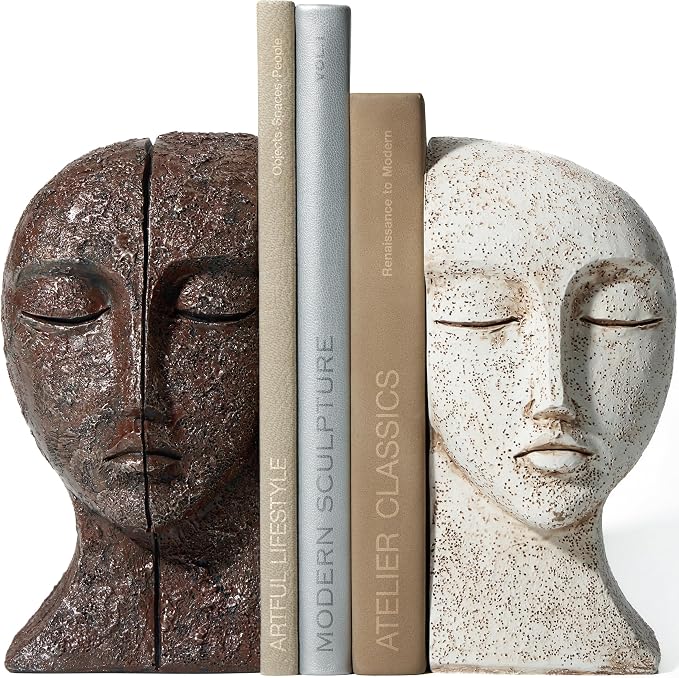 Heavy Duty Bookends for Heavy Books, Book Ends for Shelves, Unique Decorative Book Ends, Aesthetic Bookshelf Decor, Modern Home Decor Sculptural Book Holder/Book Stoppers, The Tranquil Faces